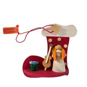Graupner Holzminiaturen Erzgebirge Wooden Angel Stocking Ornament Germany